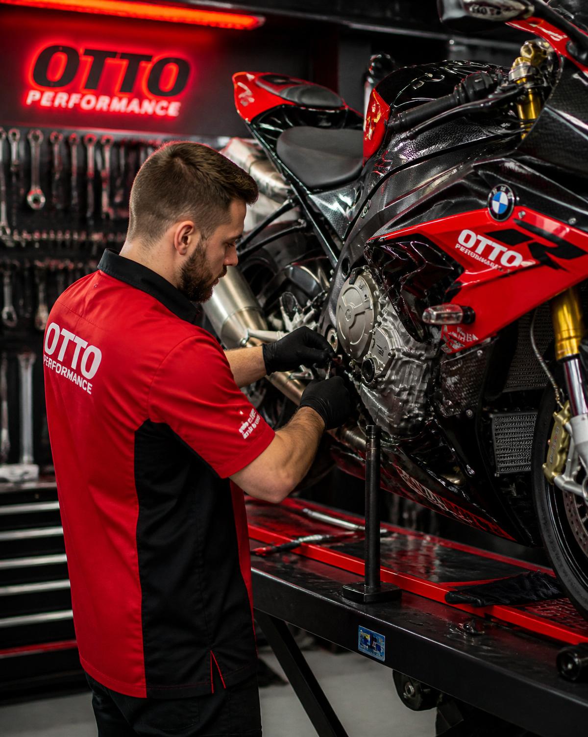 Motocicleta BMW em manutenção na Otto Performance